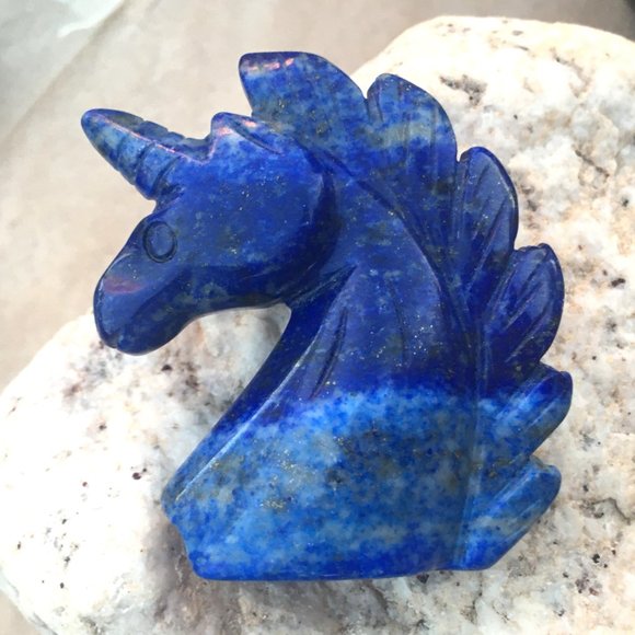Genuine Lapis Lazuli Unicorn Palm Stone Figurine - Picture 3 of 16